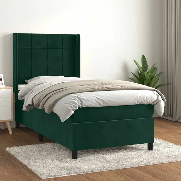 Sommier à lattes de lit avec matelas Vert foncé 90x200 cm