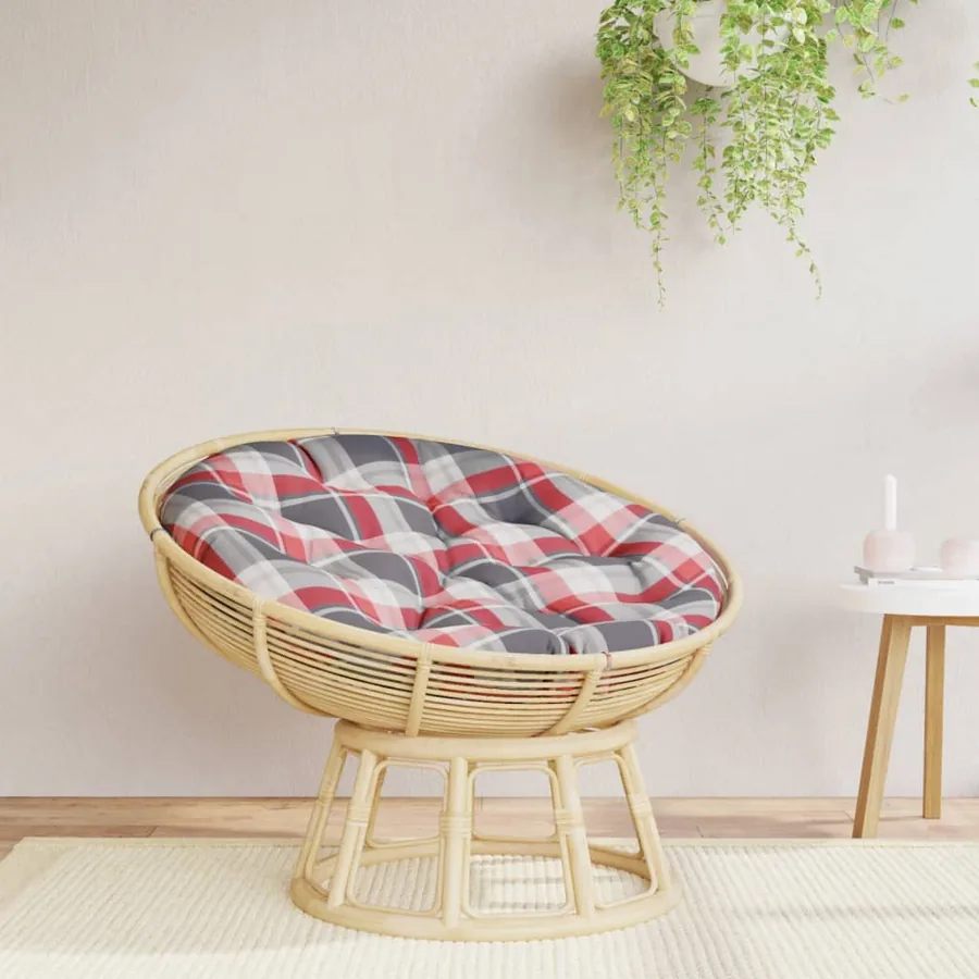 Coussin rond motif à carreaux rouge Ø 100 x11 cm tissu oxford - 3