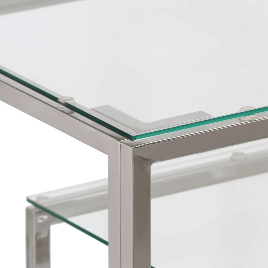 Table console argenté acier inoxydable et verre trempé - 5