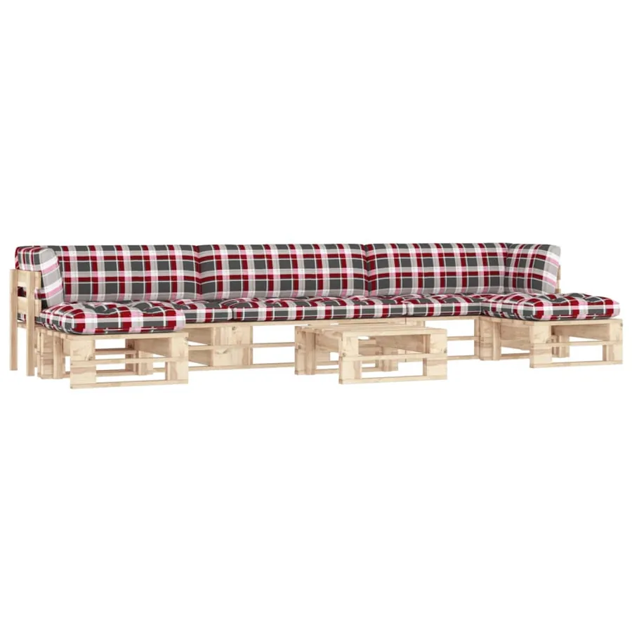 Salon de jardin palette 6pcs avec coussins Bois de pin imprégné