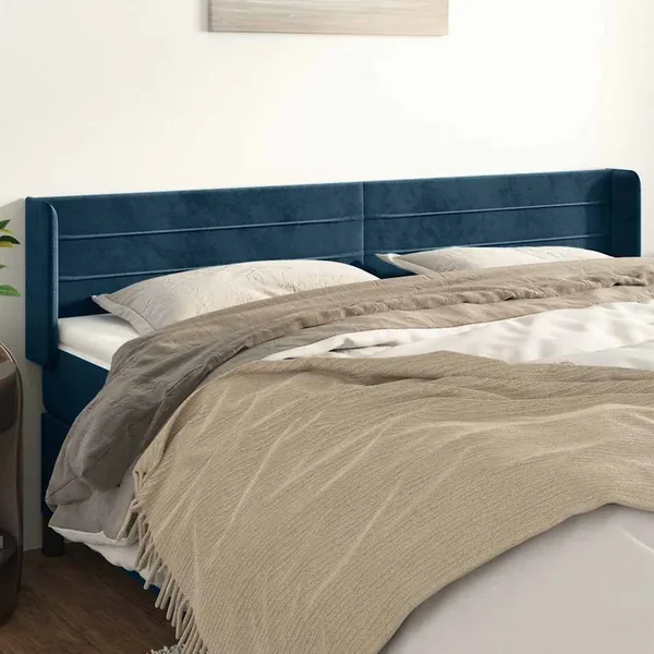 Tête de lit avec oreilles Bleu foncé 183x16x78/88 cm Velours