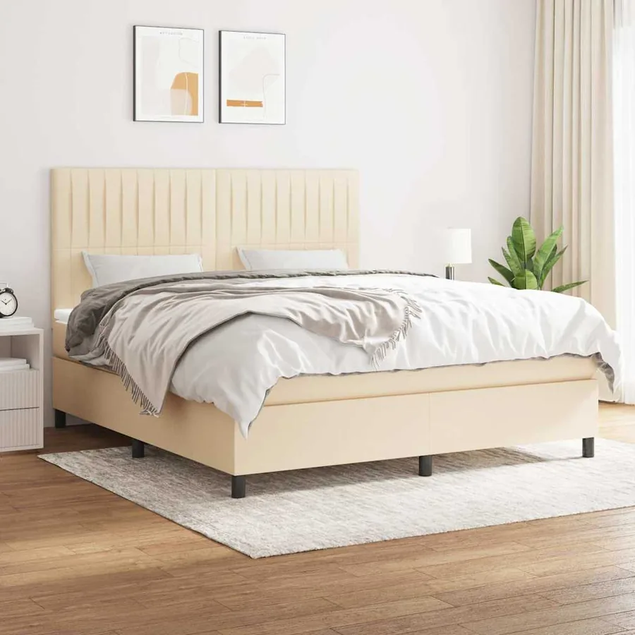 Sommier à lattes de lit avec matelas Crème 160x200 cm Tissu