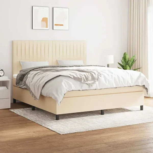 Sommier à lattes de lit avec matelas Crème 160x200 cm Tissu