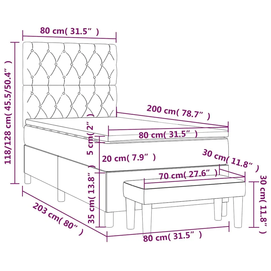 Sommier à lattes de lit et matelas Vert foncé 80x200 cm Velours - 9
