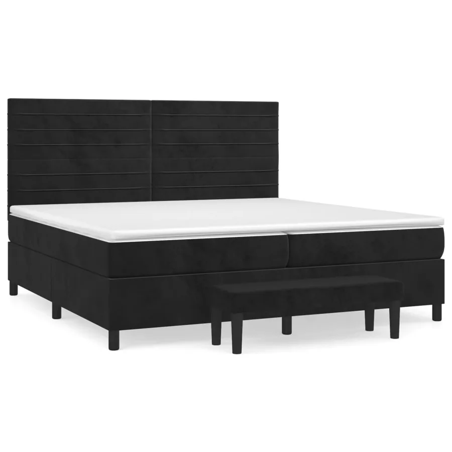 Sommier à lattes de lit et matelas Noir 200x200 cm Velours - 2