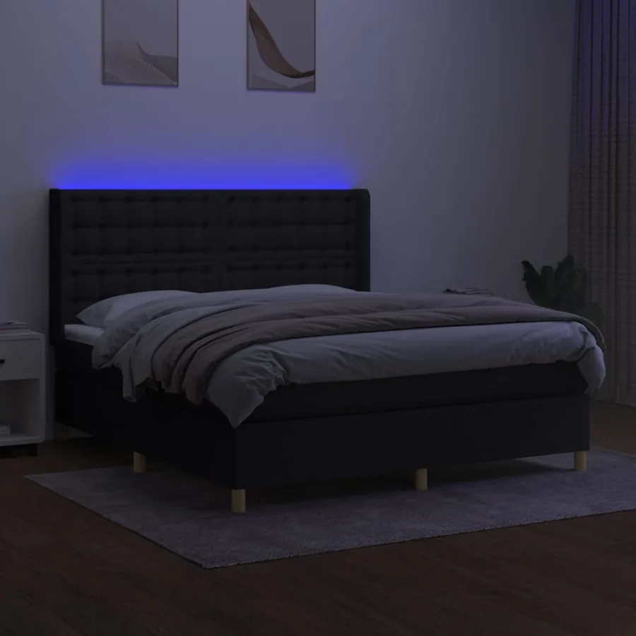 Sommier à lattes de lit matelas et LED Noir 160x200 cm Tissu - 3