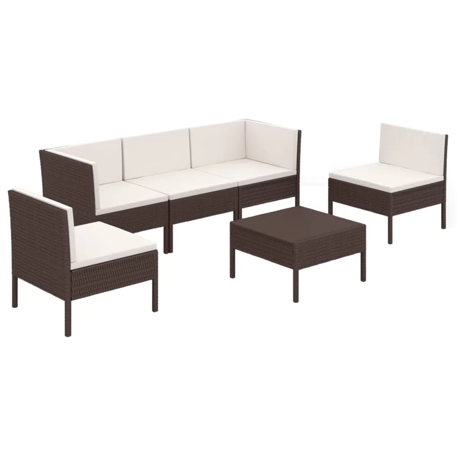 Salon de jardin 6 pcs avec coussins Résine tressée Marron - 2