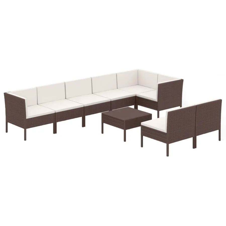 Salon de jardin 9 pcs avec coussins résine tressée marron - 2