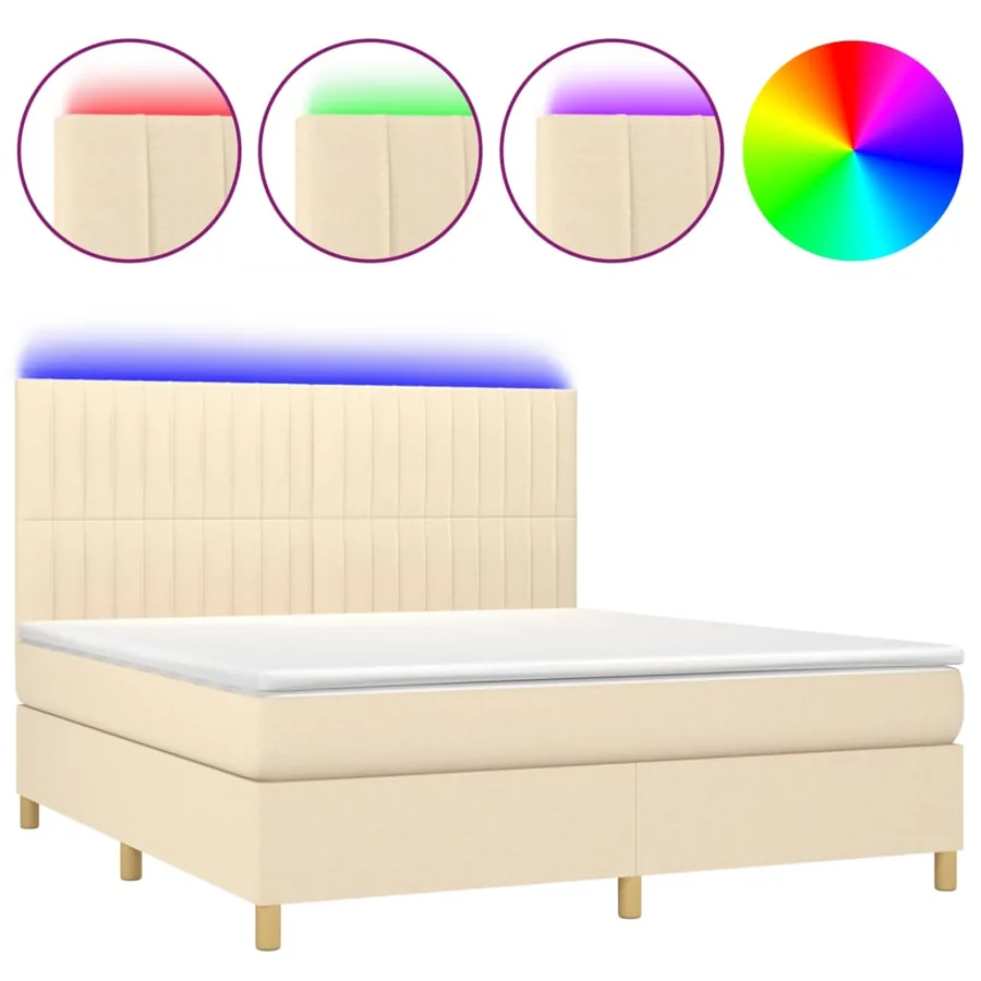 Sommier à lattes de lit et matelas et LED Crème 180x200cm Tissu - 2