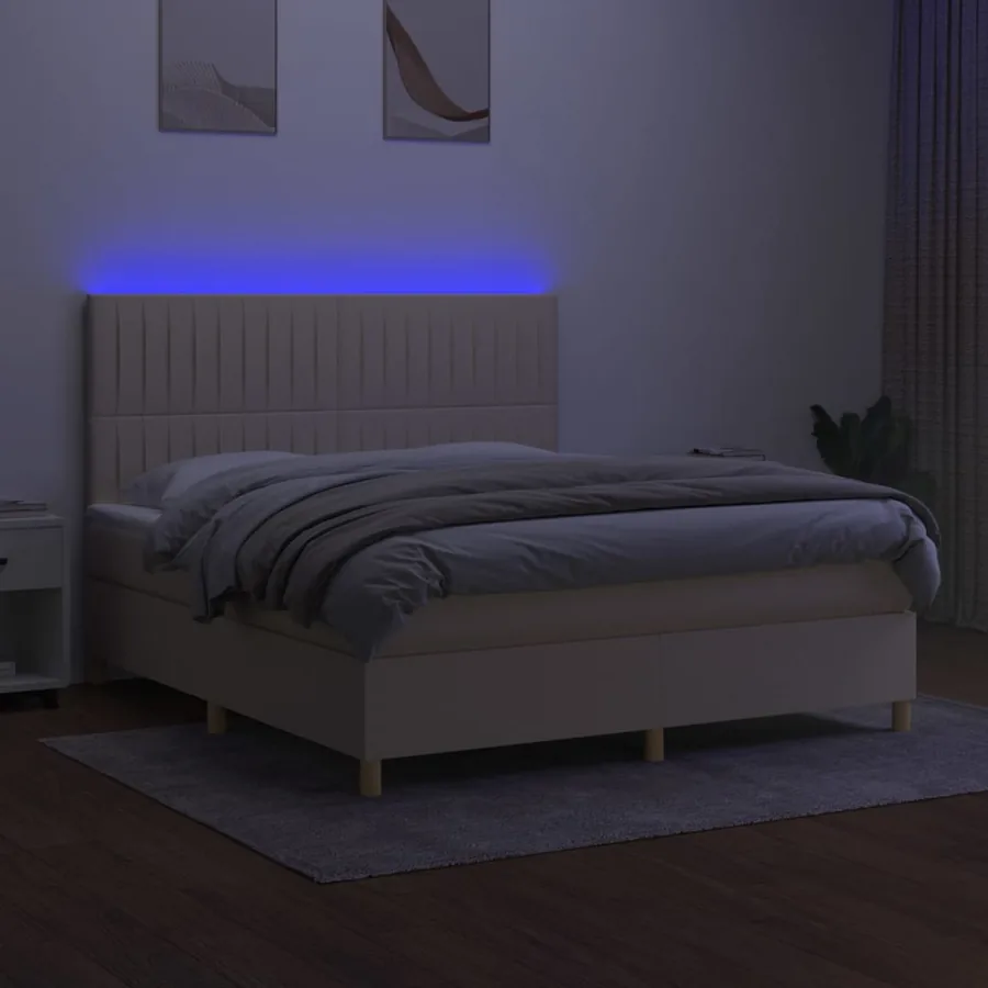 Sommier à lattes de lit et matelas et LED Crème 180x200cm Tissu - 4