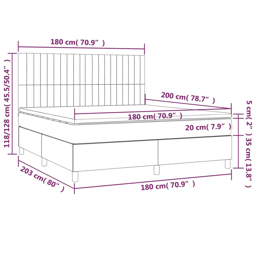 Sommier à lattes de lit et matelas et LED Crème 180x200cm Tissu - 8