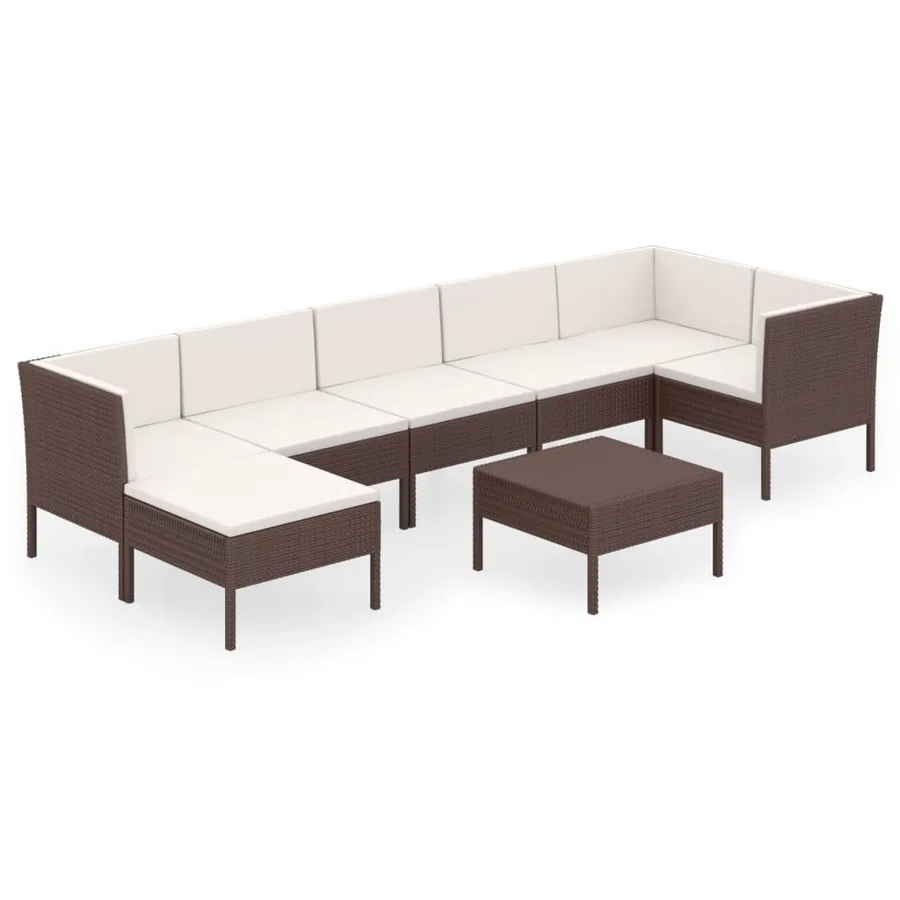 Salon de jardin 8 pcs avec coussins résine tressée marron - 2