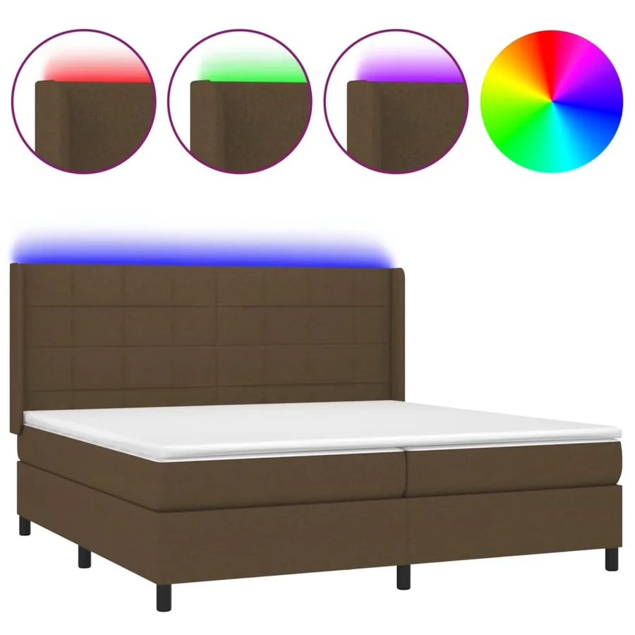 Sommier à lattes de lit matelas et LED Marron foncé 200x200 cm - 2