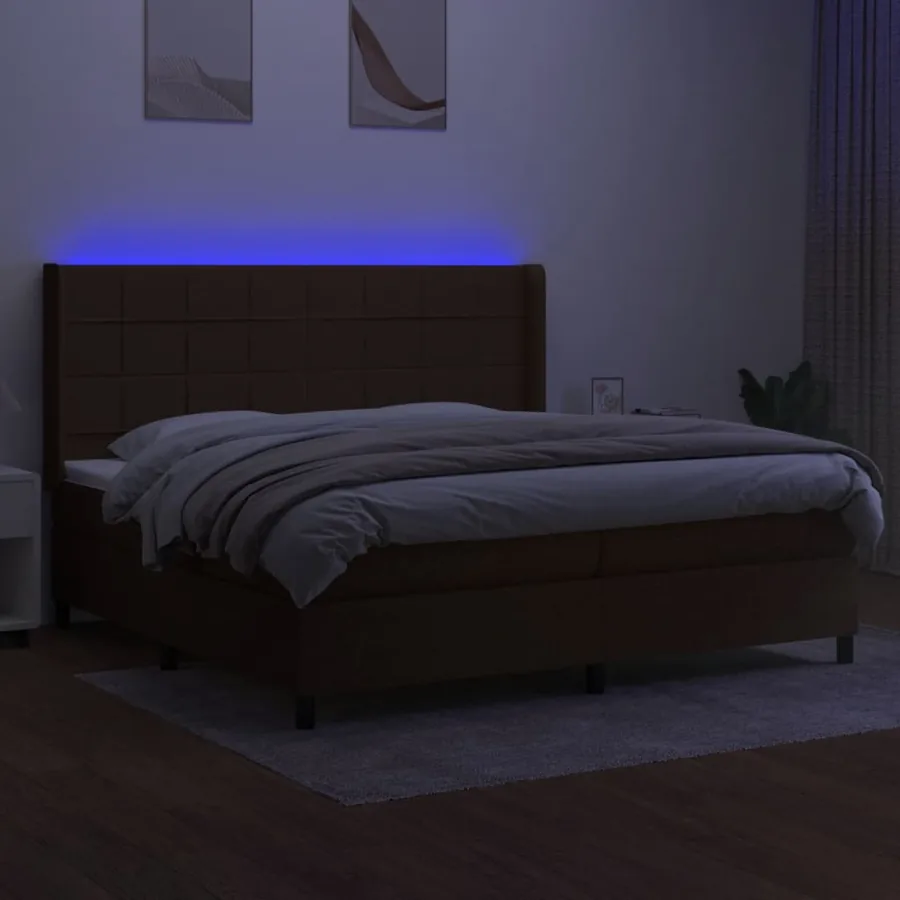 Sommier à lattes de lit matelas et LED Marron foncé 200x200 cm - 3