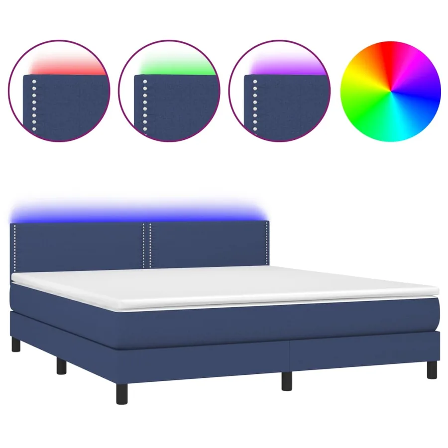 Sommier à lattes de lit avec matelas LED Bleu 180x200 cm Tissu - 2