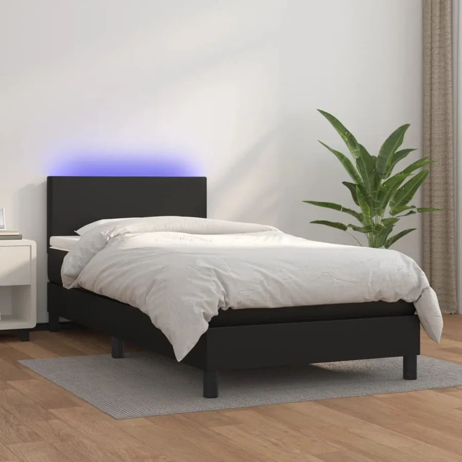 Sommier à lattes de lit avec matelas et LED Noir 100x200cm