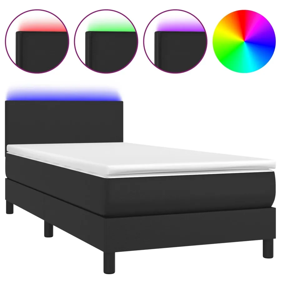 Sommier à lattes de lit avec matelas et LED Noir 100x200cm - 2