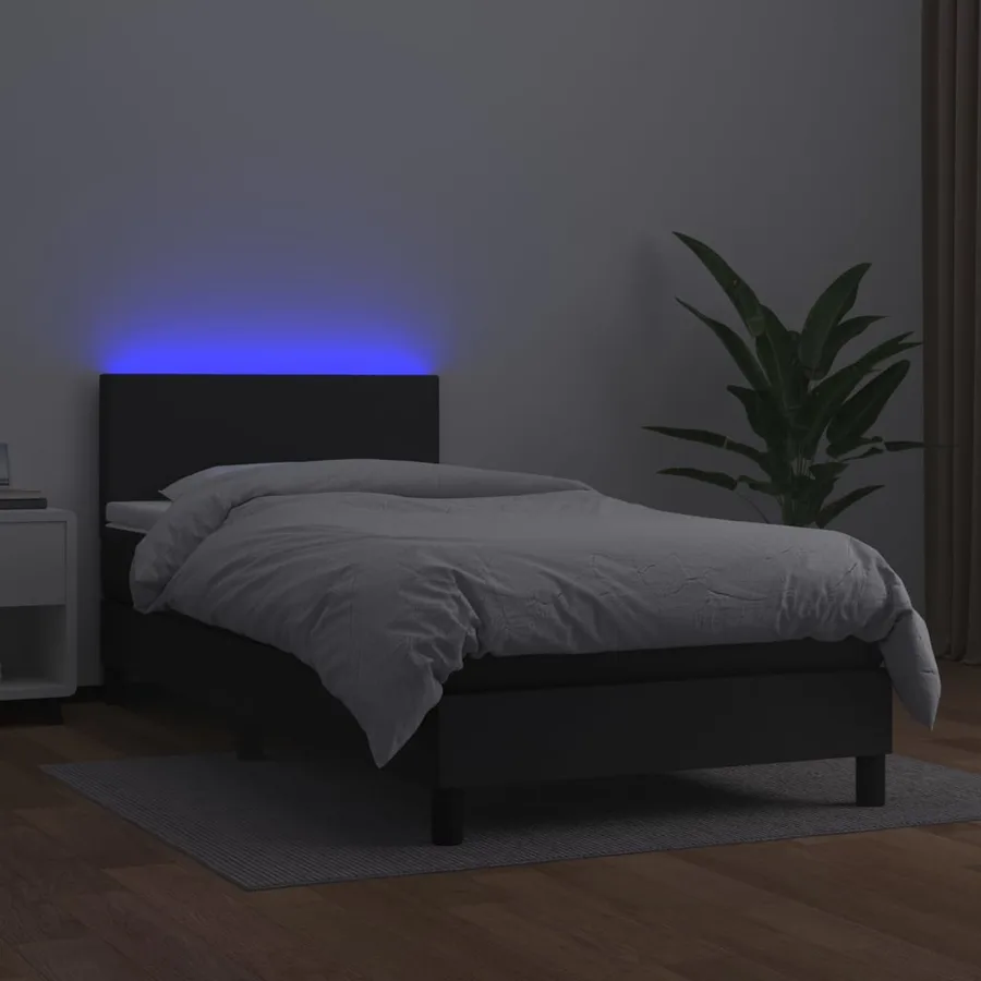 Sommier à lattes de lit avec matelas et LED Noir 100x200cm - 4