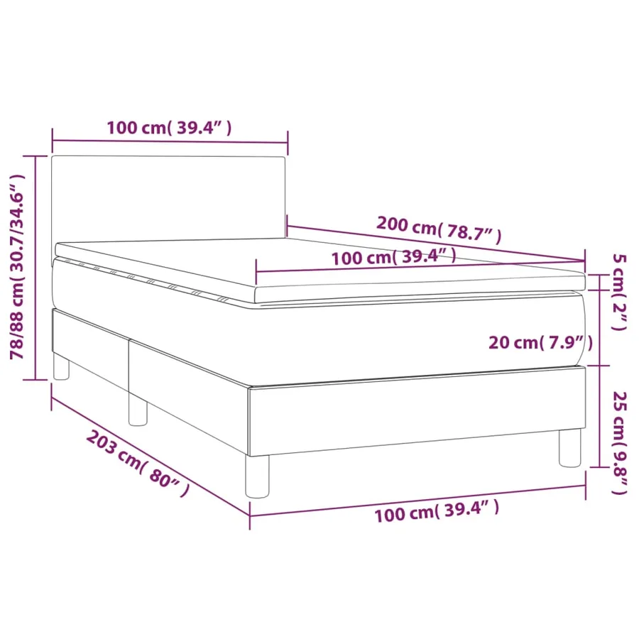 Sommier à lattes de lit avec matelas et LED Noir 100x200cm - 8