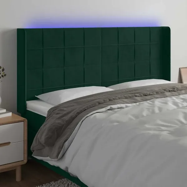 Tête de lit à LED Vert foncé 183x16x118/128 cm Velours