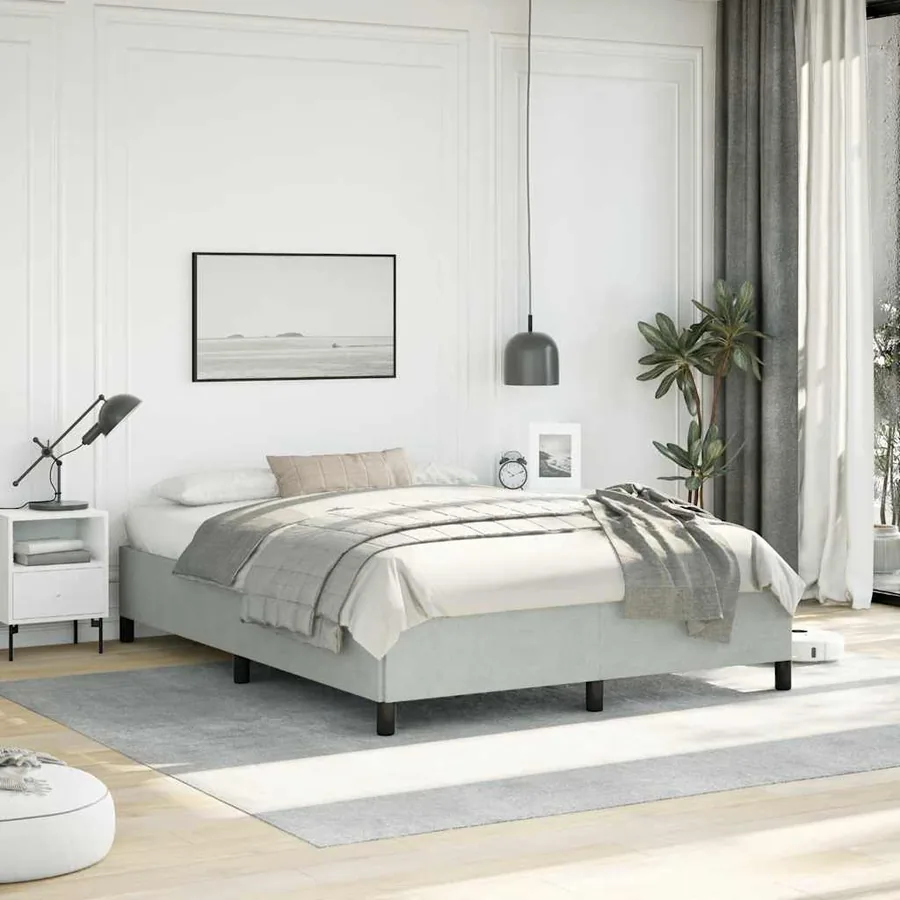 Cadre de lit sans matelas gris clair 152x203 cm velours