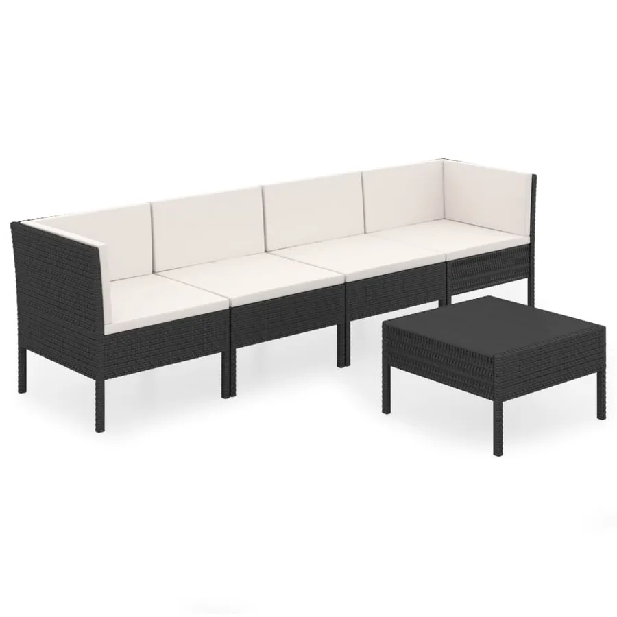 Salon de jardin 5 pcs avec coussins résine tressée noir - 2