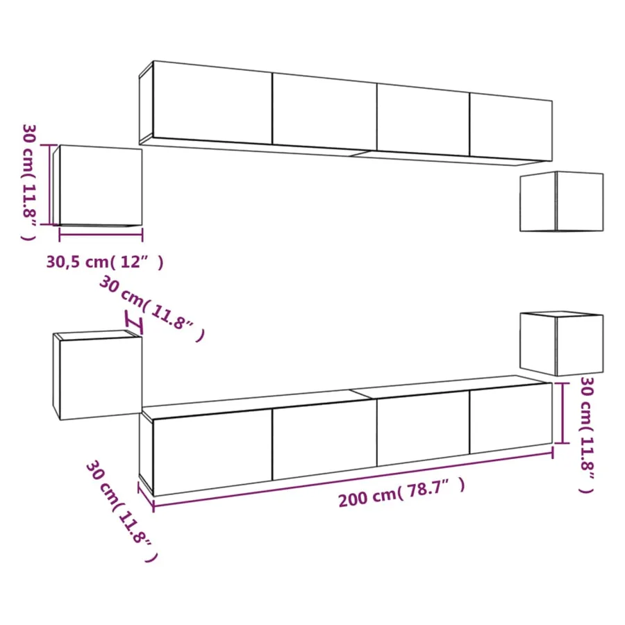 Ensemble de meubles TV 8 pcs Blanc Bois d'ingénierie - 11