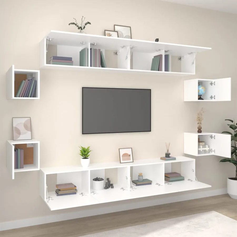 Ensemble de meubles TV 8 pcs Blanc Bois d'ingénierie - 3