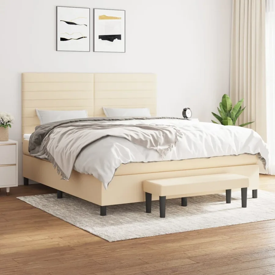 Sommier à lattes de lit avec matelas Crème 160x200 cm Tissu