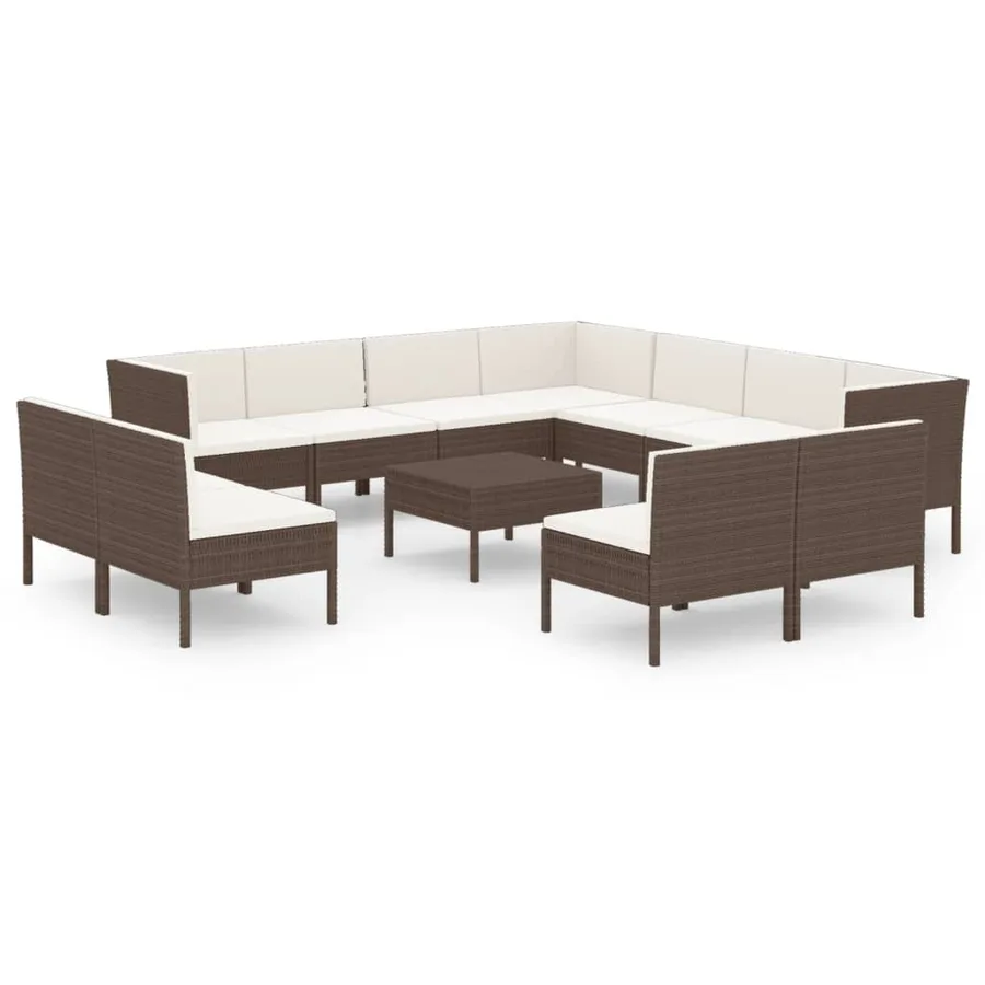 Salon de jardin 12 pcs avec coussins Résine tressée Marron - 2