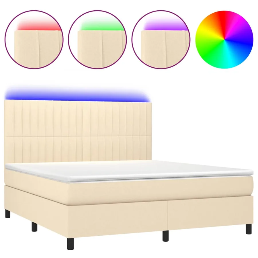 Sommier à lattes de lit et matelas et LED Crème 160x200cm Tissu - 2