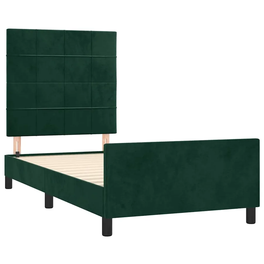 Cadre de lit sans matelas vert foncé 100x200 cm velours - 4