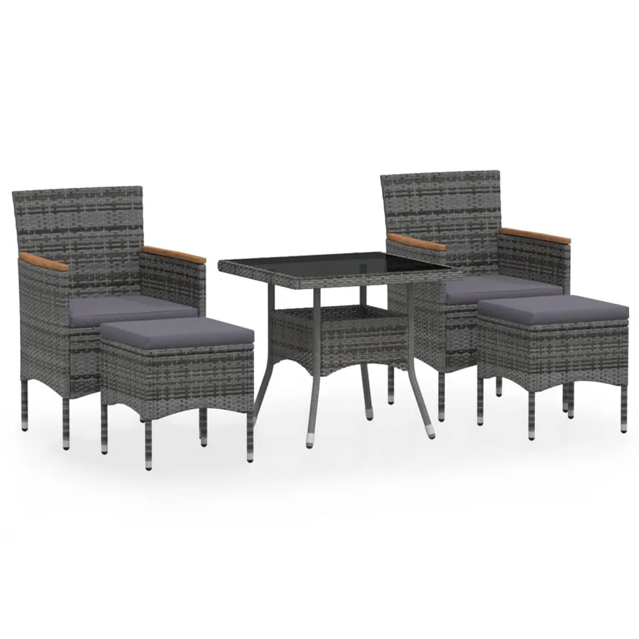 Ensemble à Manger jardin 5 pcs résine tressée verre trempé Gris - 2