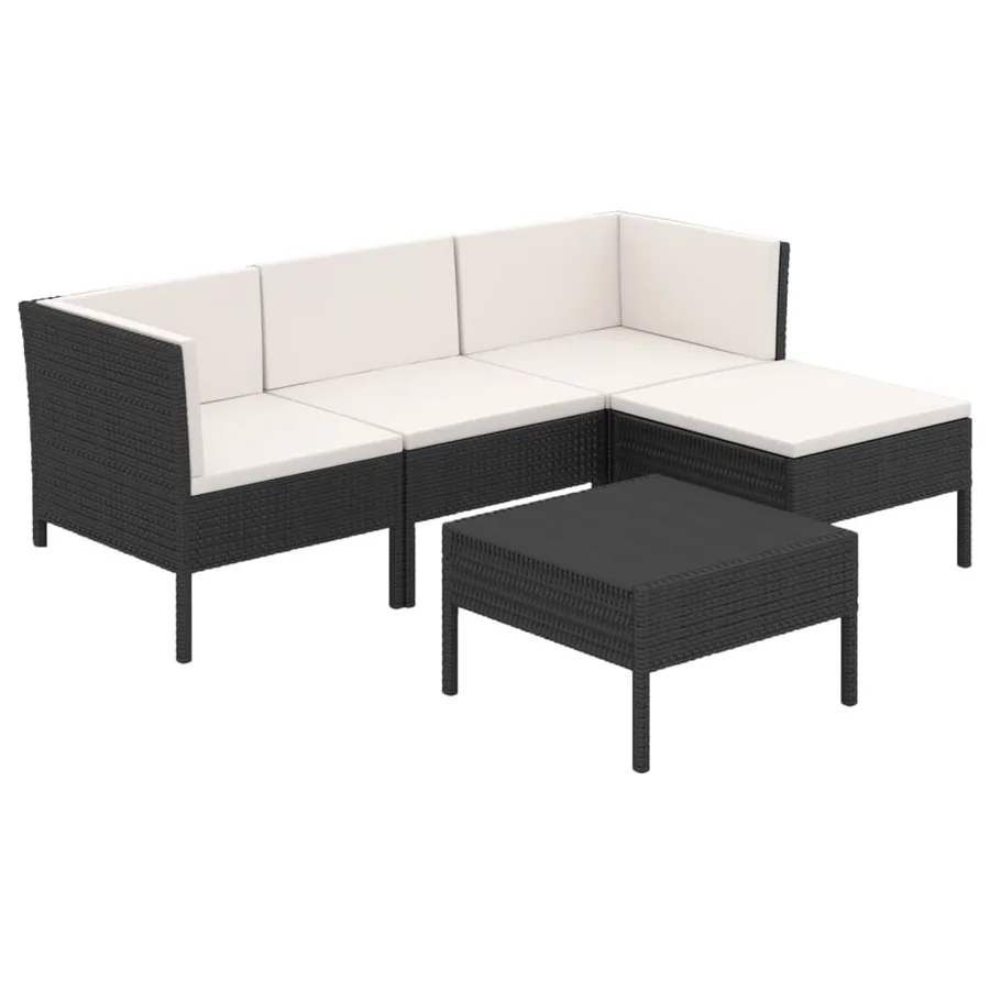 Salon de jardin 5 pcs avec coussins résine tressée noir - 2