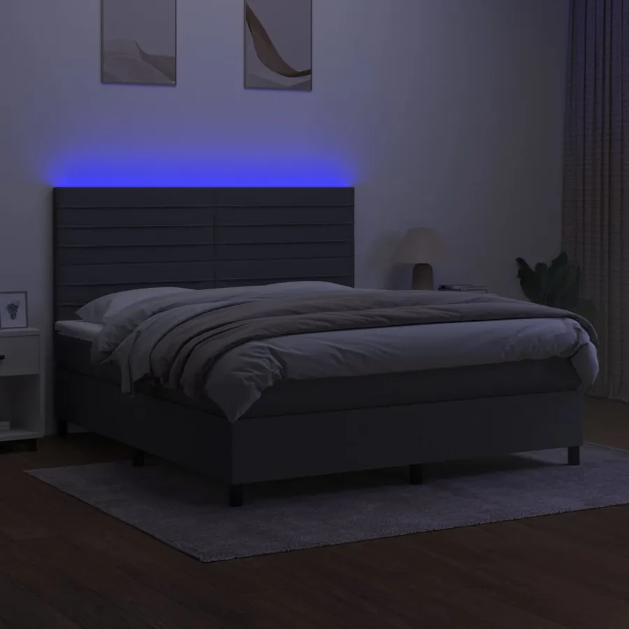 Sommier à lattes de lit et matelas et LED Gris foncé 160x200 cm - 4