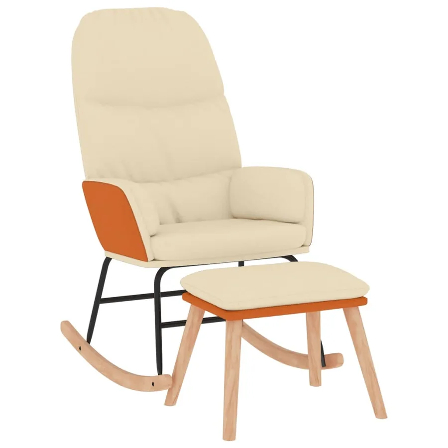 Chaise à bascule avec tabouret Blanc crème Tissu - 2