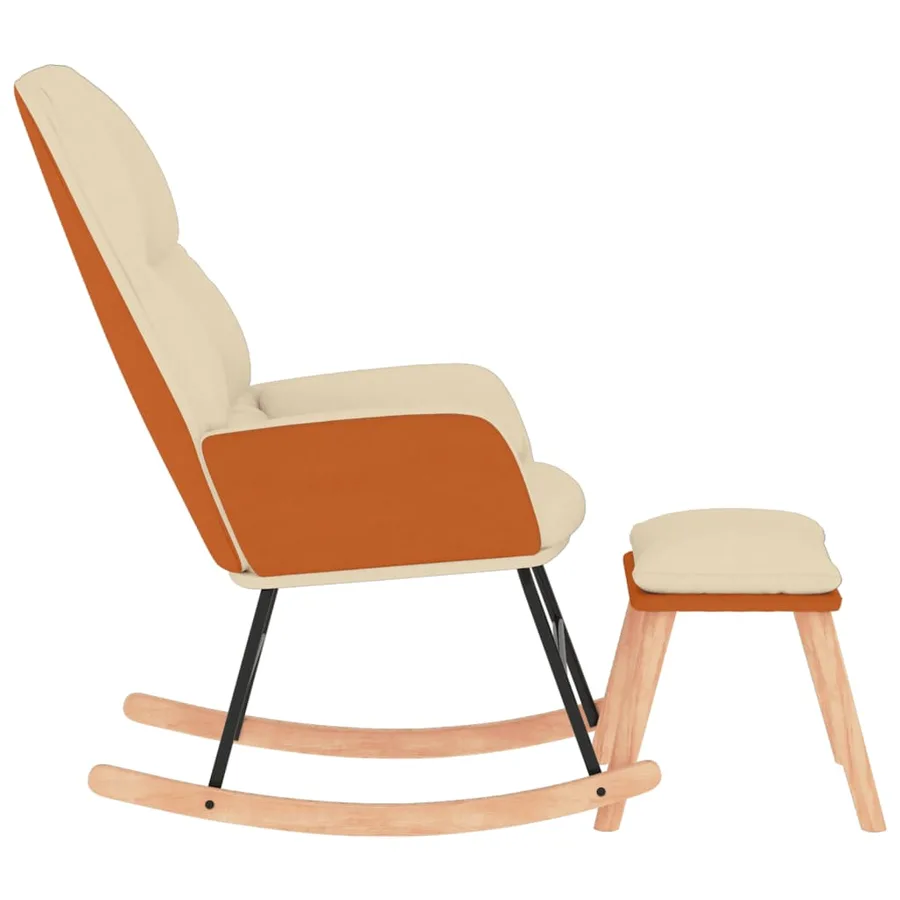 Chaise à bascule avec tabouret Blanc crème Tissu - 4