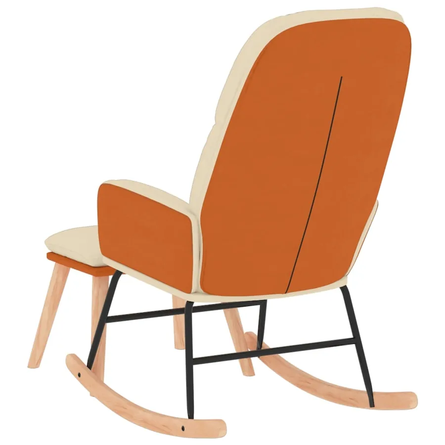 Chaise à bascule avec tabouret Blanc crème Tissu - 5