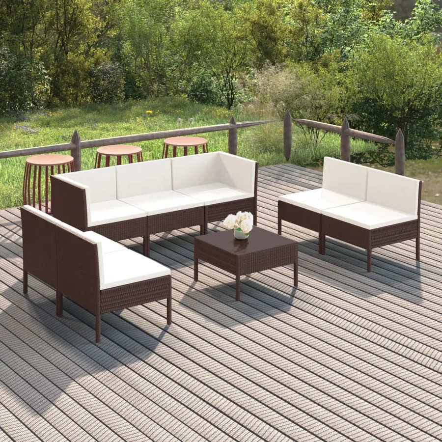Salon de jardin 8 pcs avec coussins résine tressée marron