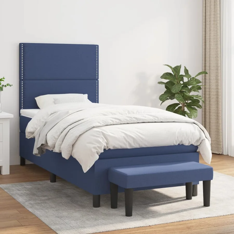 Sommier à lattes de lit avec matelas Bleu 90x200 cm Tissu
