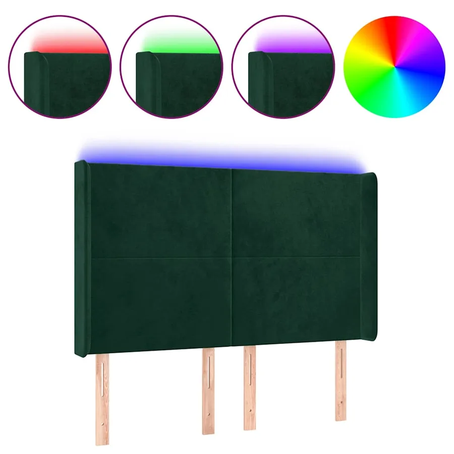 Tête de lit à LED Vert foncé 147x16x118/128 cm Velours - 2
