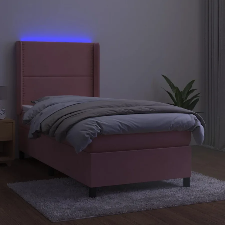 Sommier à lattes de lit matelas et LED Rose 90x200 cm Velours - 3