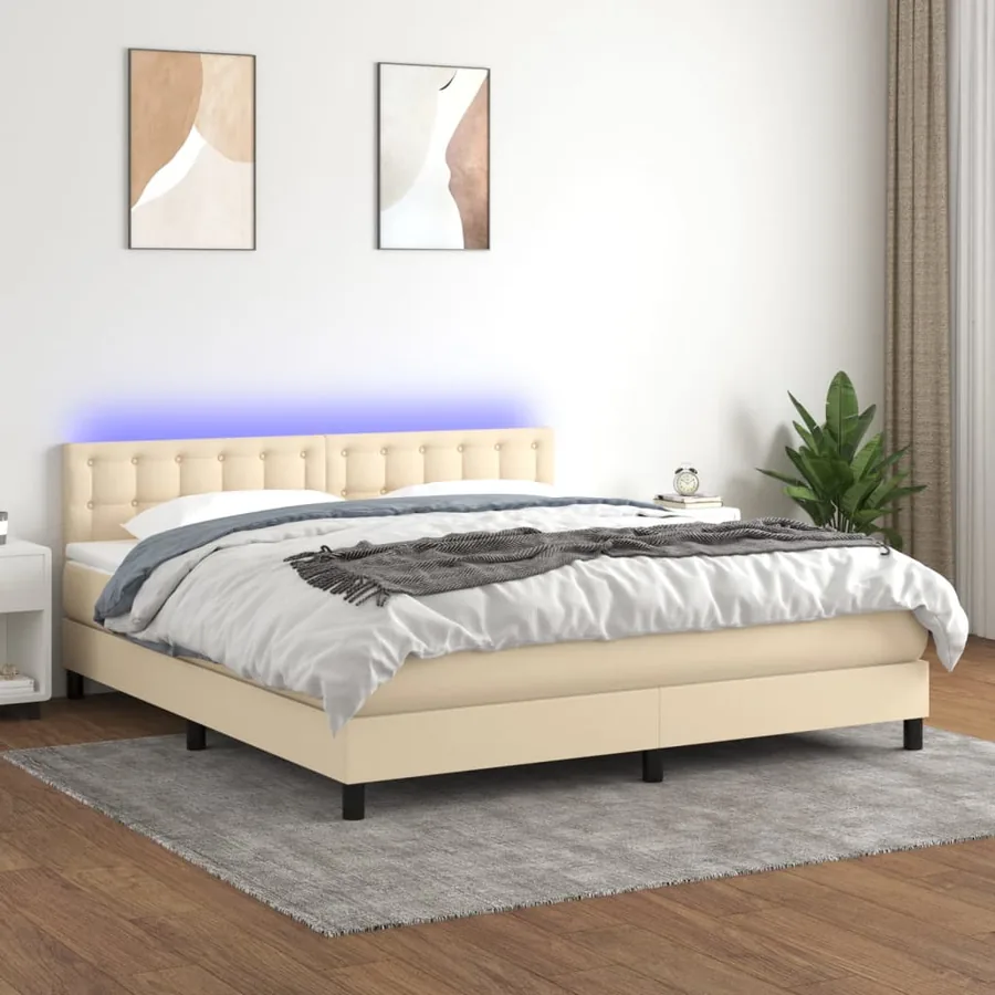 Sommier à lattes de lit avec matelas LED Crème 160x200 cm Tissu