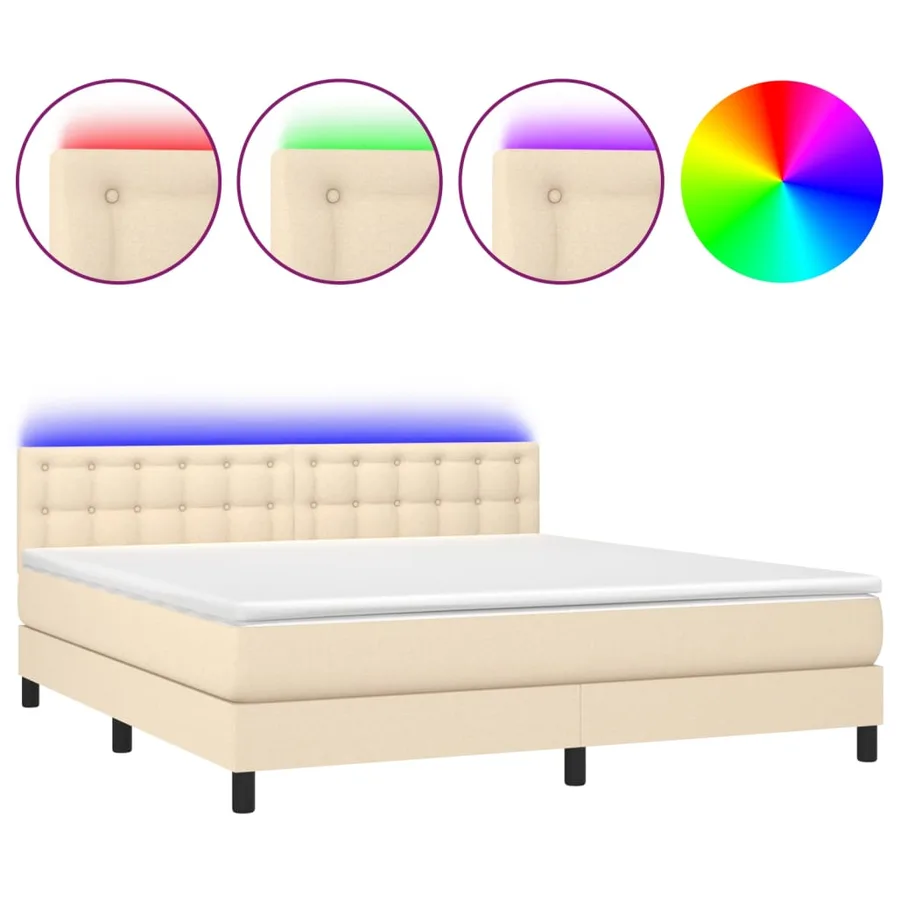 Sommier à lattes de lit avec matelas LED Crème 160x200 cm Tissu - 2