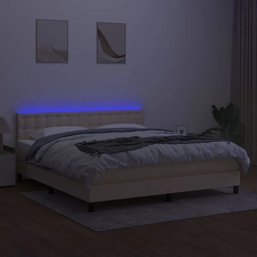 Sommier à lattes de lit avec matelas LED Crème 160x200 cm Tissu - 4