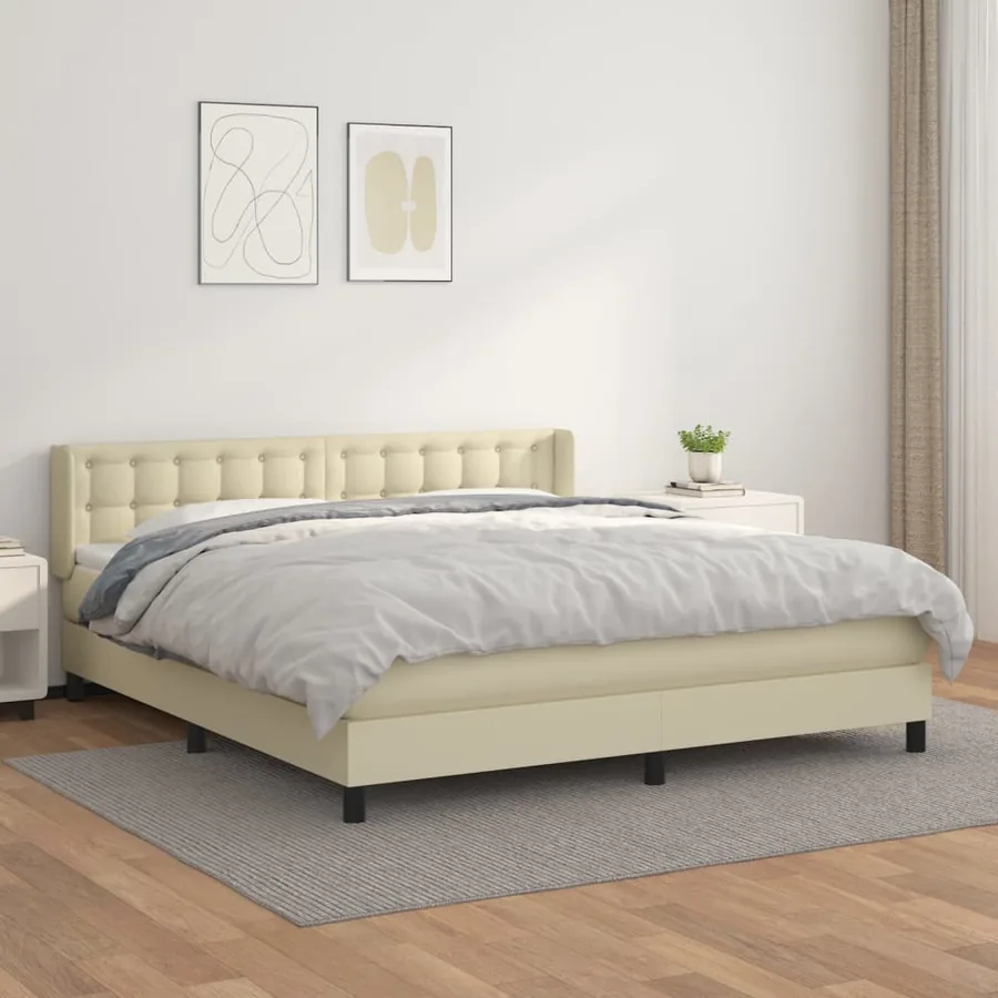 Sommier à lattes de lit avec matelas Crème 180x200cm Similicuir