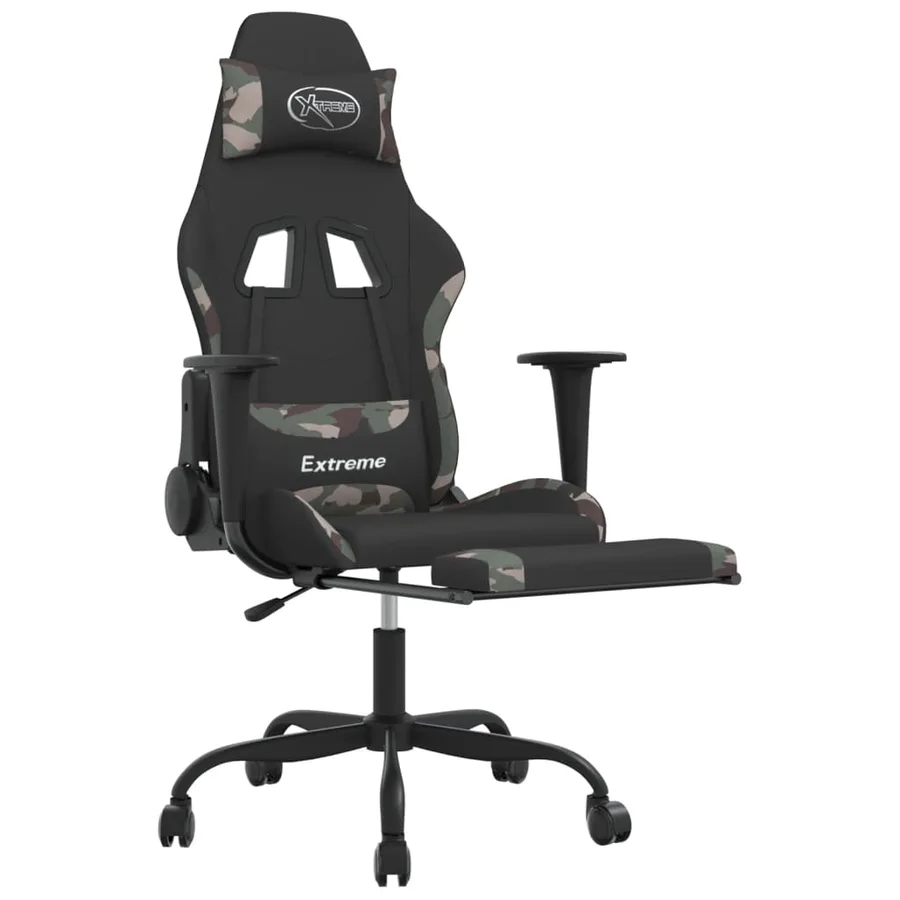 Chaise de jeu avec repose-pied Noir et camouflage Tissu - 6