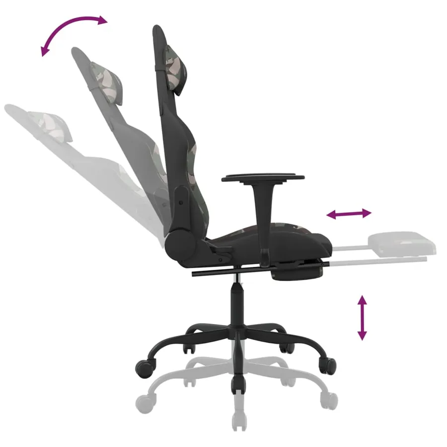 Chaise de jeu avec repose-pied Noir et camouflage Tissu - 7