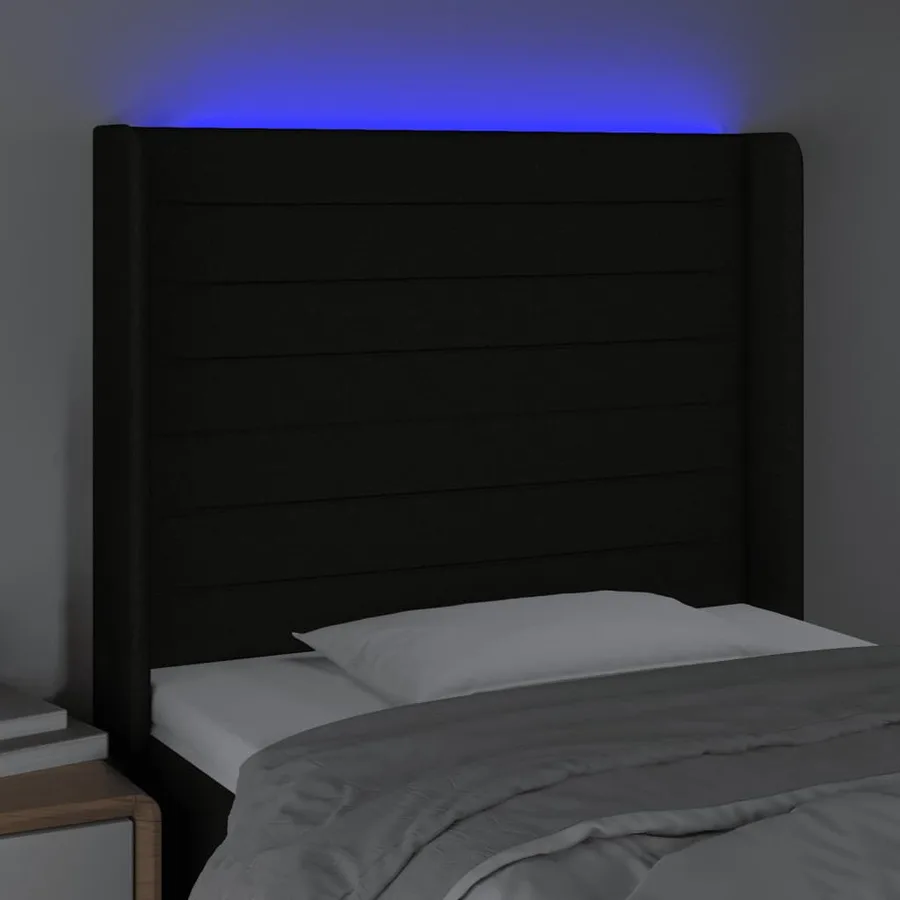 Tête de lit à LED Noir 93x16x118/128 cm Tissu - 4
