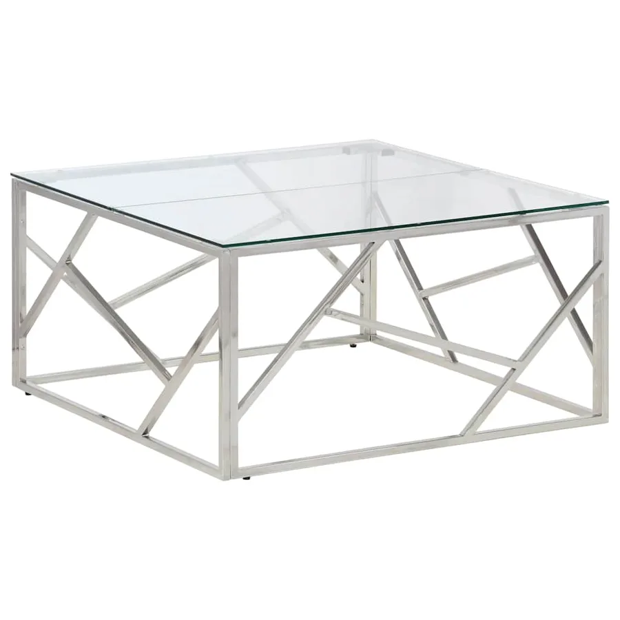 Table basse argenté acier inoxydable et verre trempé - 2